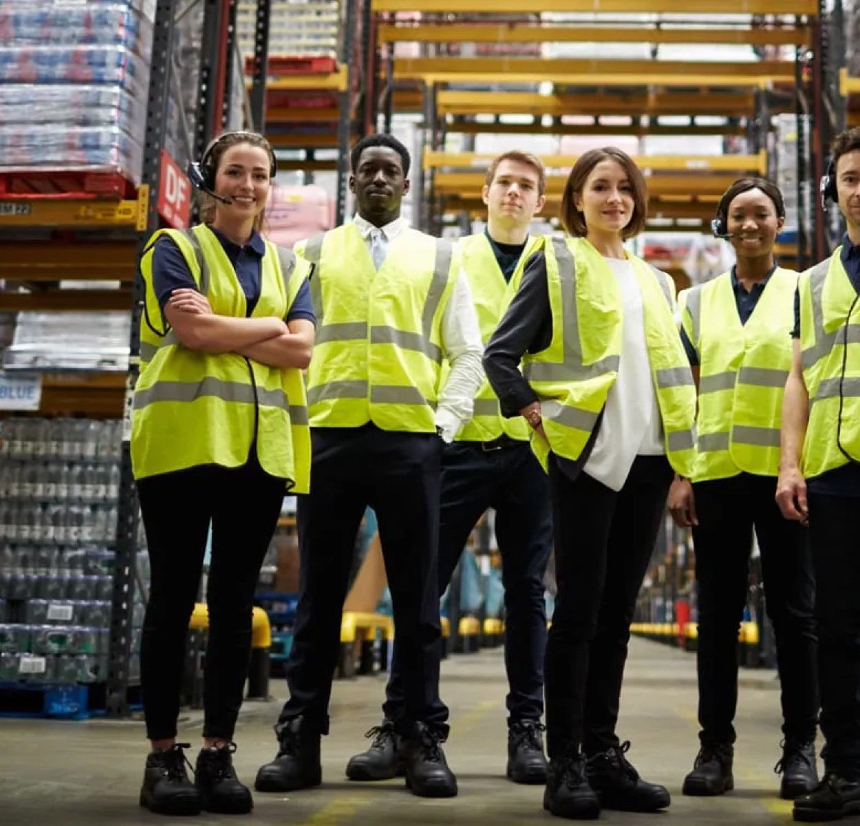 construction workers in warehouse